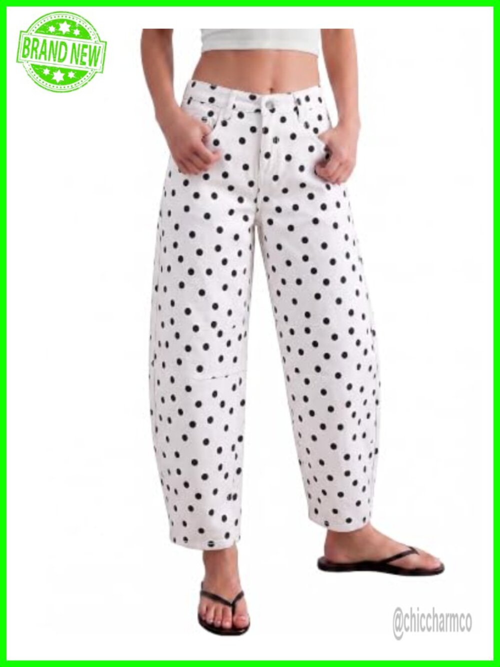 High Waisted Polka Dot Barrel Jeans Stretchy Denim Pants